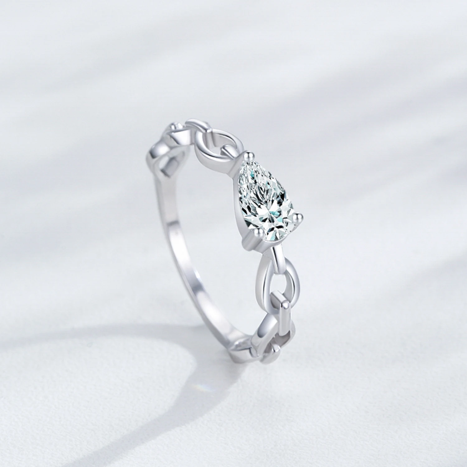 Ailmay 925 Sterling Silver Shiny Pear Shaped Zircon Cuban Chain Ring For Women Vintage Jewelry Accessories Gifts