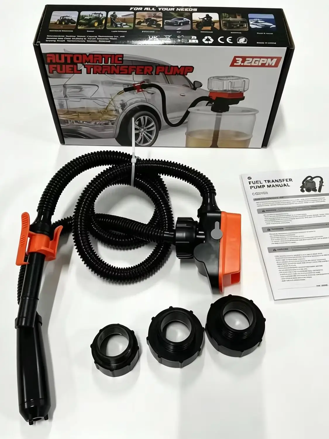 3.2 GPM Battery Operated Fuel Transfer Pump with Auto Shut Off Sensor, Portable Electric Fuel Pump
