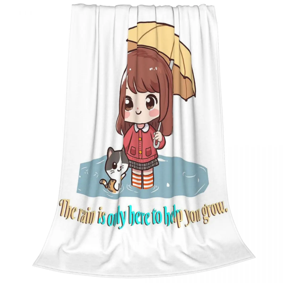 Girl Cat Rainy Blankets Fleece Portable Sofa Throw Blankets For Home Bedroom Travel Throws Bedspread Quilt