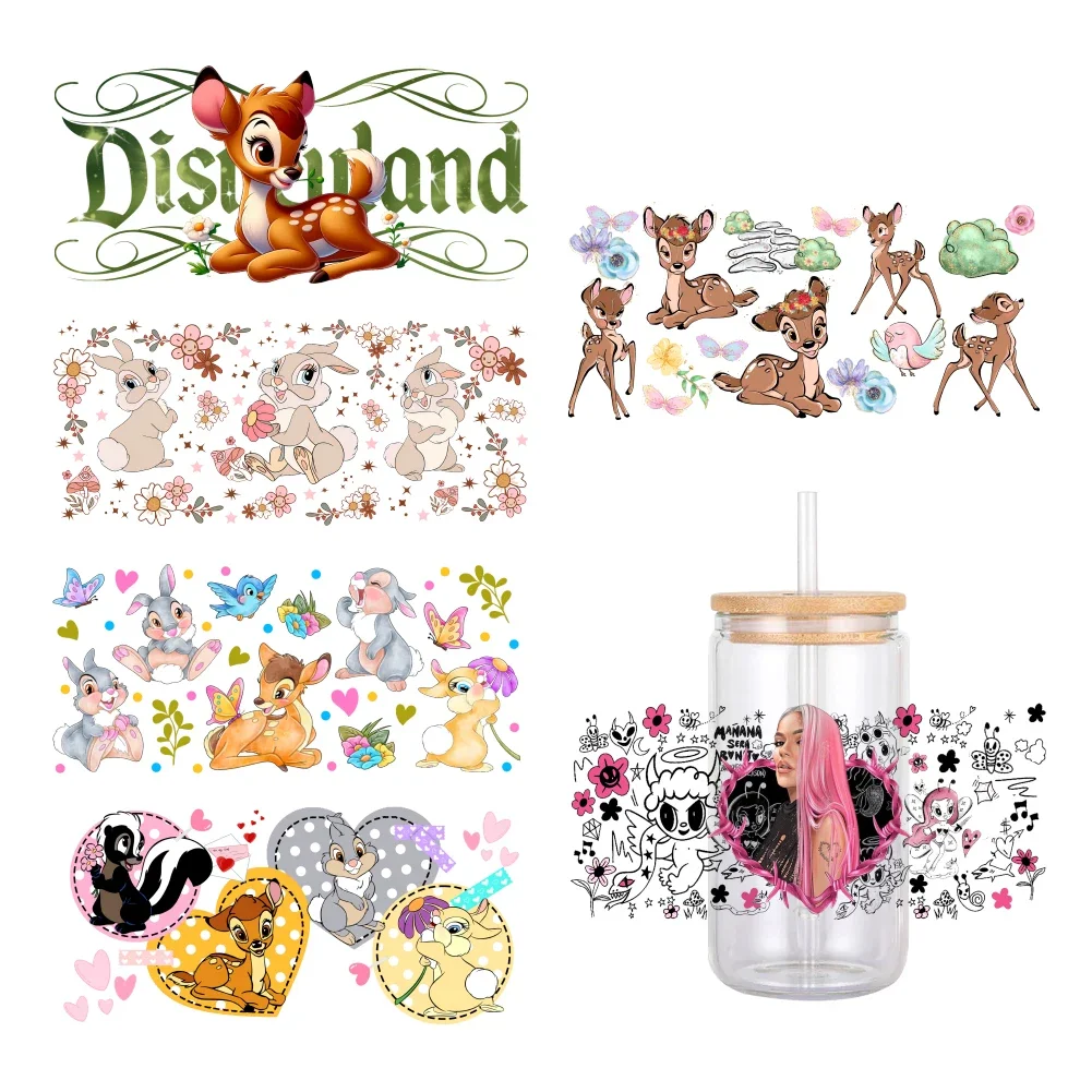 MINIS Disney Bambi Cartoon Pattern UV DTF Transfer Sticker Waterproof Transfers Decals For 16oz Glass Cup Wrap Stickers