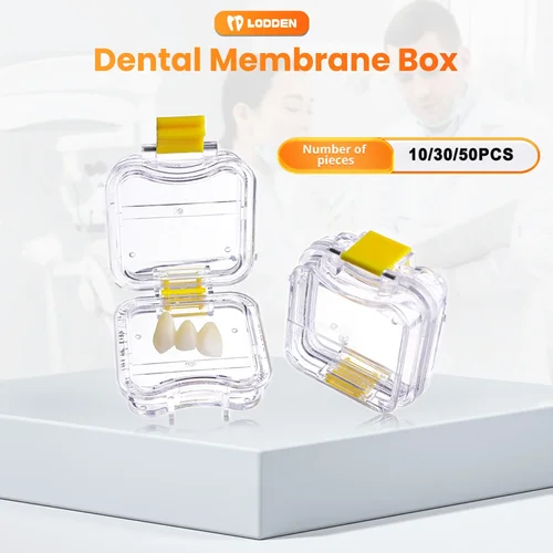 Caja de corona pequeña de membrana Dental con película, cajas transparentes ABS con bisagra colorida, caja de almacenamiento para dentaduras postizas, 10/30/50 Uds.