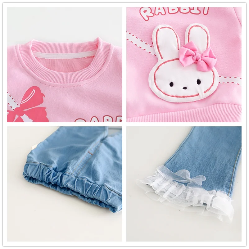 Autumn Children Clothing Sets for Baby Girls Sweatshirt Jeans 2 Piece Suit Cartoon Infant Clothes Outfits Kids Princess Costumes