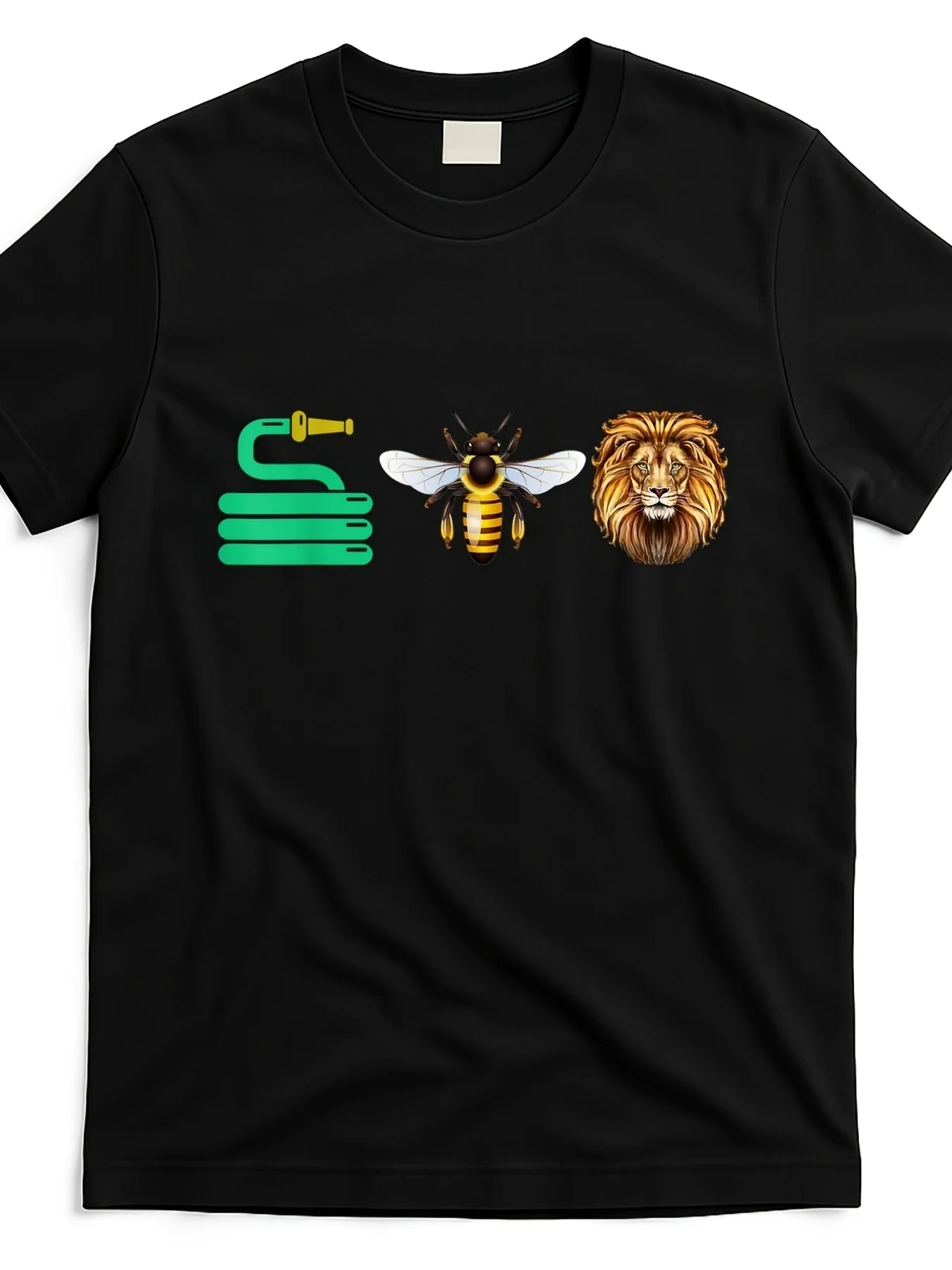 Funny Hose Bee Lion Graphic T-Shirt - Loose-Fit Casual Tee with Bee & Lion, Machine Washable, Comfortable Travel Shirt Suitable for Seasons, Vacation Wear, Unisex for Body Types