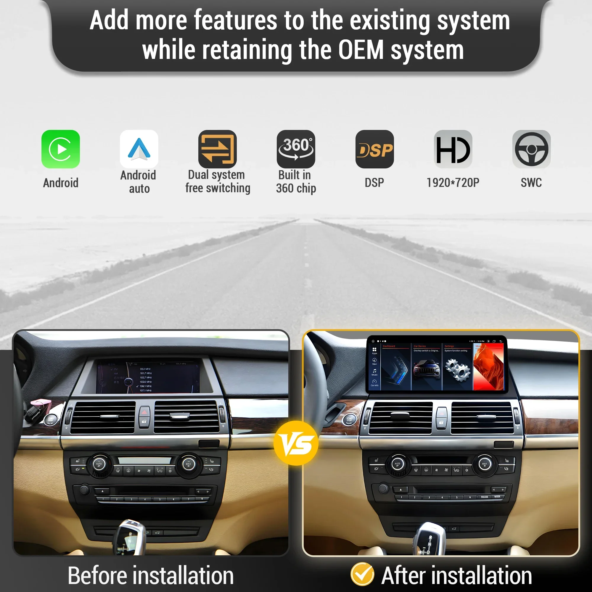 10.25 inch For BMW X5 E70 X6 E71 2007-2014 Left Hand Drive Android 14 Car Radio Wireless BT Carplay Snapdragon 680 Touch Screen