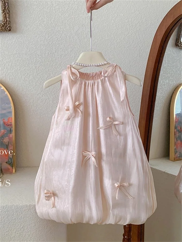 Conjunto de Roupas Infantis de Verão: Vestido de Colete e Saia Estilo Fada com Laço Borboleta e Calcinha Estilo Princesa, Doc...