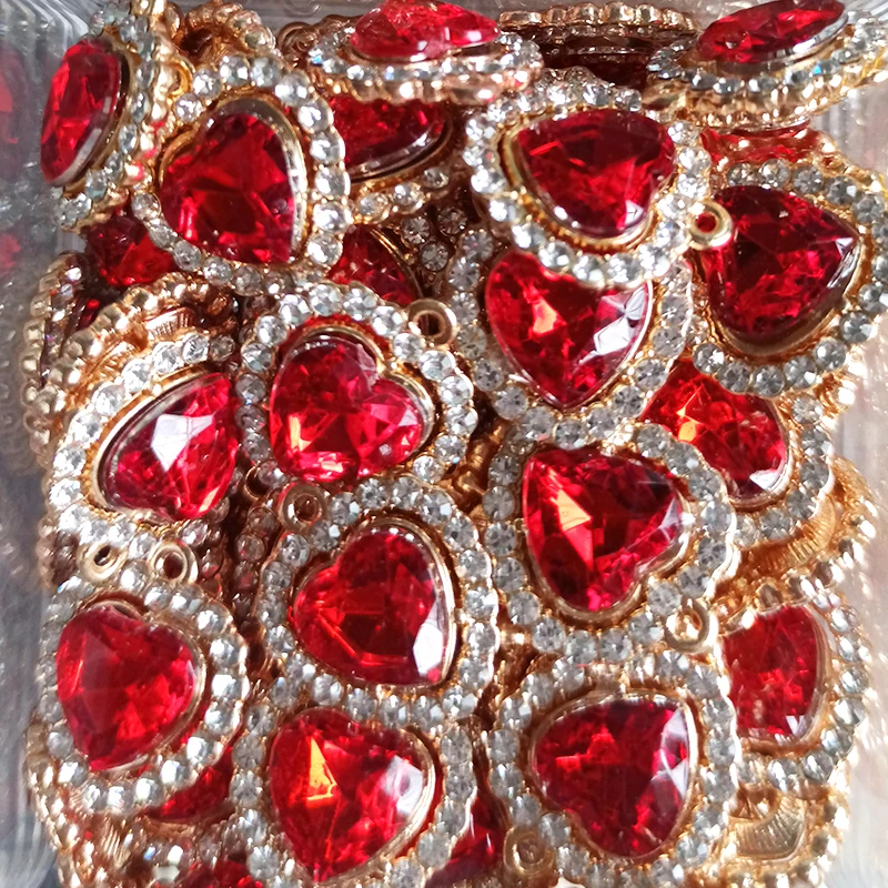 20Pcs Crystal Glass Alloy Zircon Love Heart Pendant Women\'s Necklace Earrings Charm Jewelry Accessories DIY Making Craft Marital
