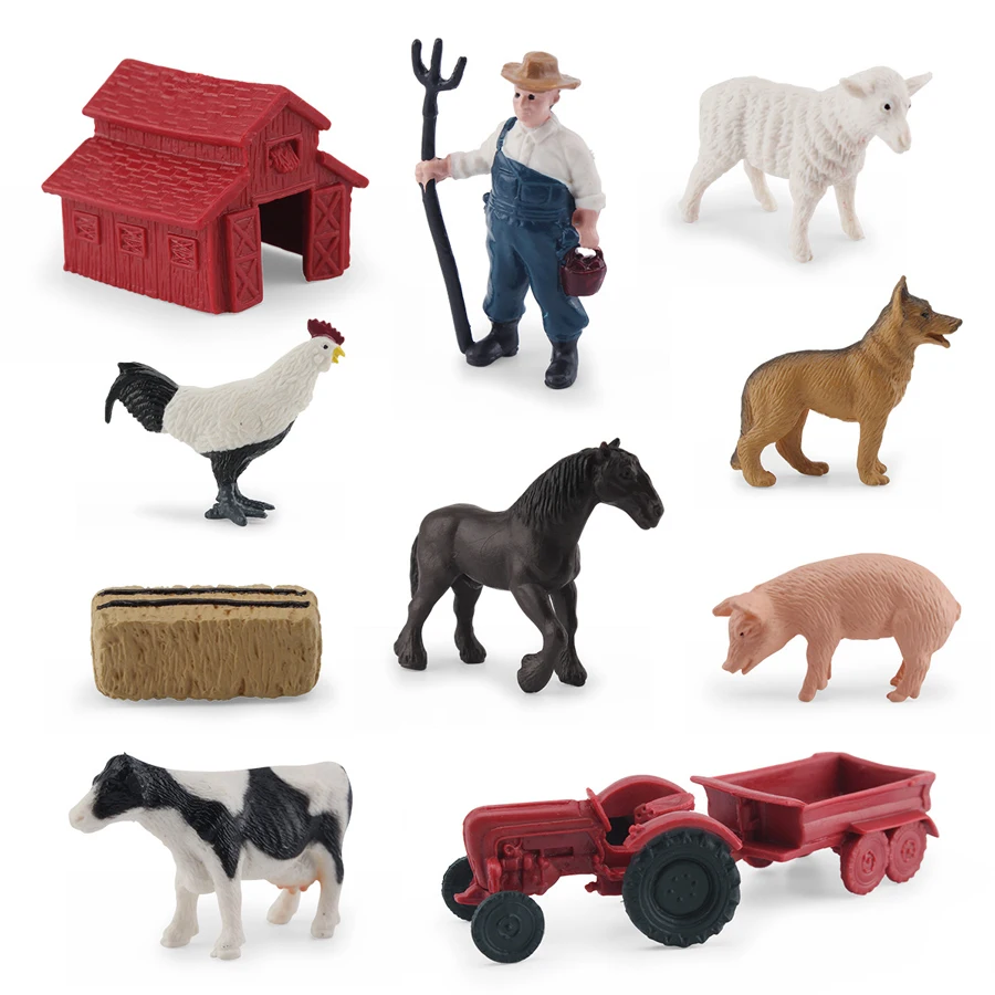 10PCS Simulation PVC Farm Playset Tractor Hay Bale with Farm Animals Educational Toys Home Decor Christmas Birthday Gift For Kid