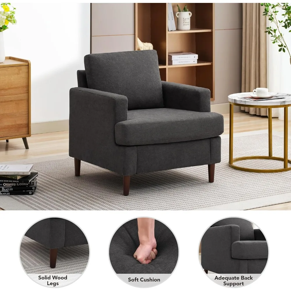 Mid-Century Accent Chair,Modern Linen Fabric Armchair for Living Room,Comfy Upholstered Reading Accent Chairs for Bedroom