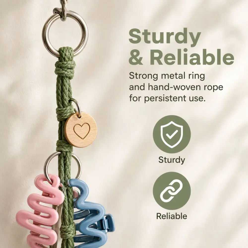 Convenient Hand-woven Hair Clip Organizer Bohemia Tassel Hair Claw Holder Cotton String Wall-Mounted Hand Woven Cotton Rope Home