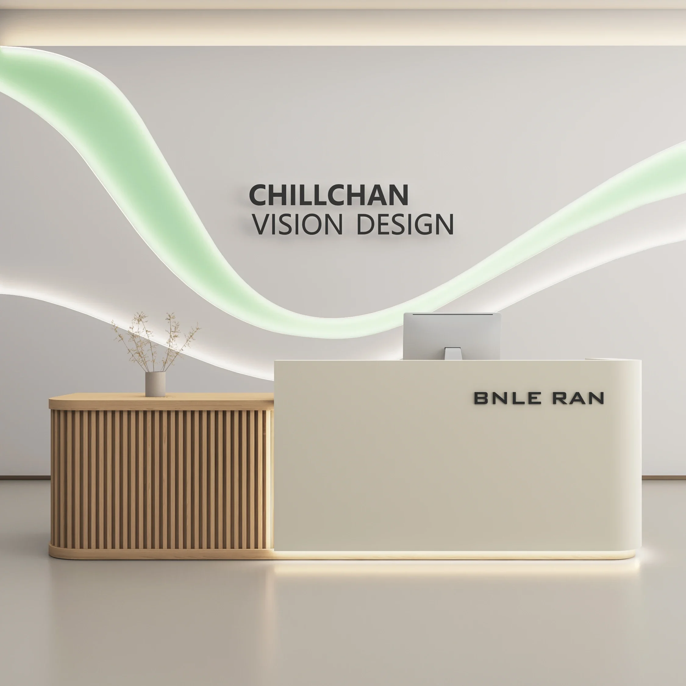 Modern simple clothing store checkout page beauty salon bar company reception desk light luxury barber shop health center front