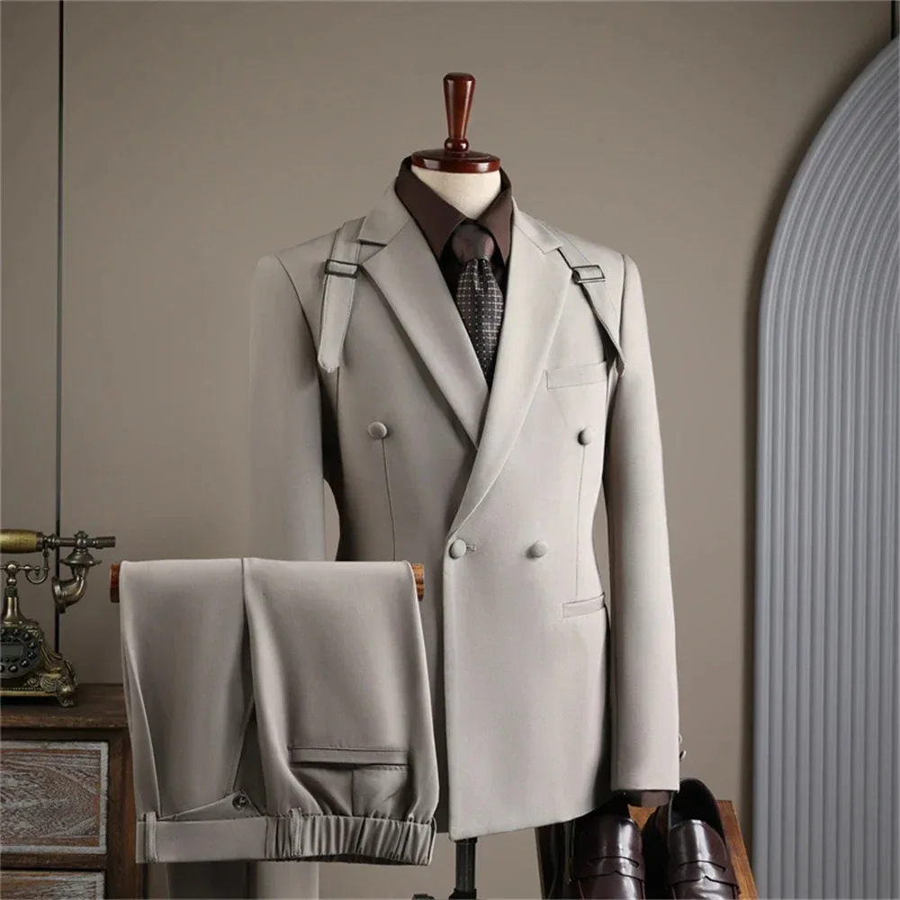 

Suit (Blazer+ Pants) Men's Business High Grade Design Slim Work Solid Color Plus Size Suit Jacket Wedding Banquet Best Man Dress