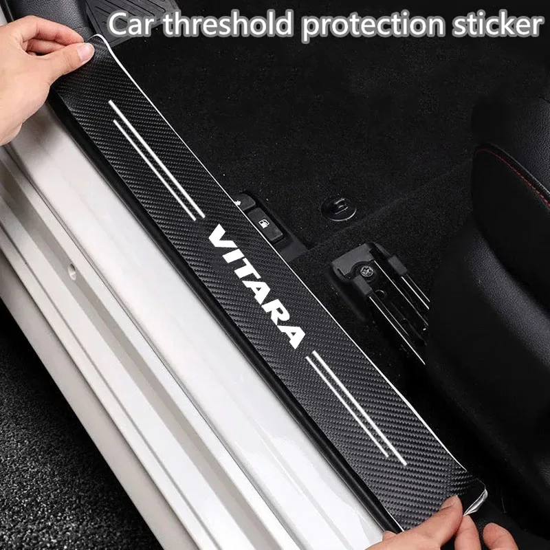 Carbon Fiber Car Sticker DIY Paste Protector Strip Auto Door Sill Side Protect Film for Suzuki VITARA Logo Accessories