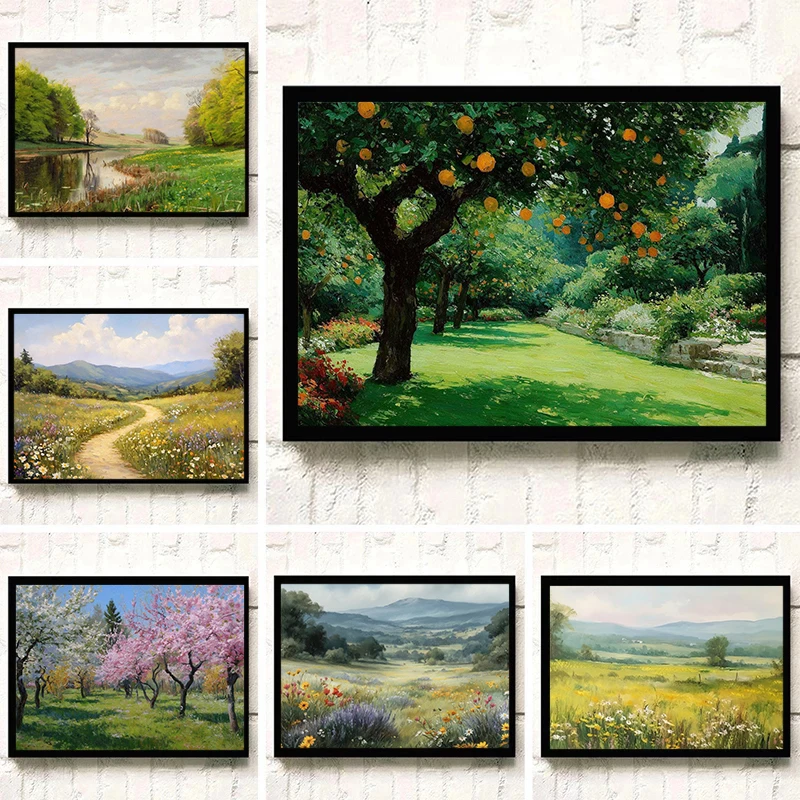 Klassische Wildblumenfelder, Wildnis, natürliche Landschaft, Kunstposter, Leinwand, Ölgemälde, Druck, Wohnzimmer, Schlafzimmer, Heimwanddekoration