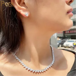 Pera Romantic Love Heart Shape Charm Cubic Zirconia Women Party Clavicle Choker Necklace Earrings Fashion Prom Jewelry Sets J472