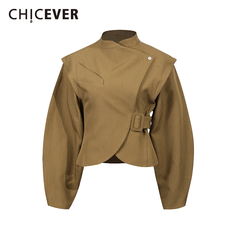 

CHICEVER однотонная куртка с поясом, женская куртка со стойкой и длинным рукавом, свободные французские романтические женские куртки, осенний модный стиль