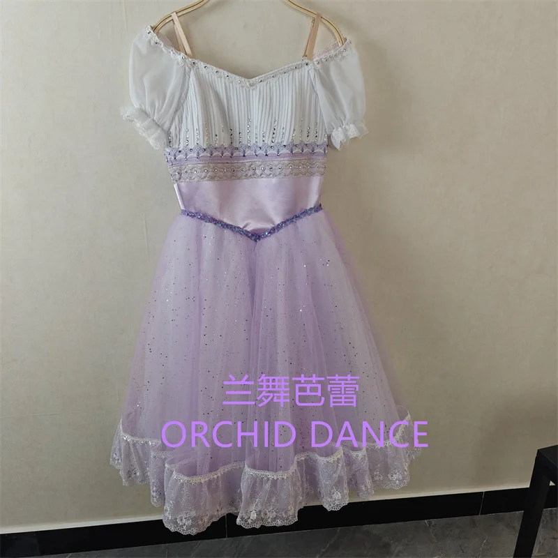 BT01664 Alta Qualidade Tamanho Personalizado Crianças Meninas Ballet Dança Performance Wear Gilsay Lilás Longo Vestido Tutu Romântico