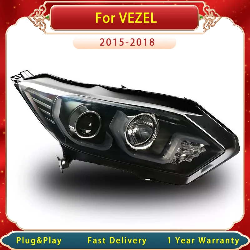 

Головка головного света автомобиля для Honda Vezel 2015-2018, улучшенная двойная U-образная проекционная лампа, задняя лампа в сборе
