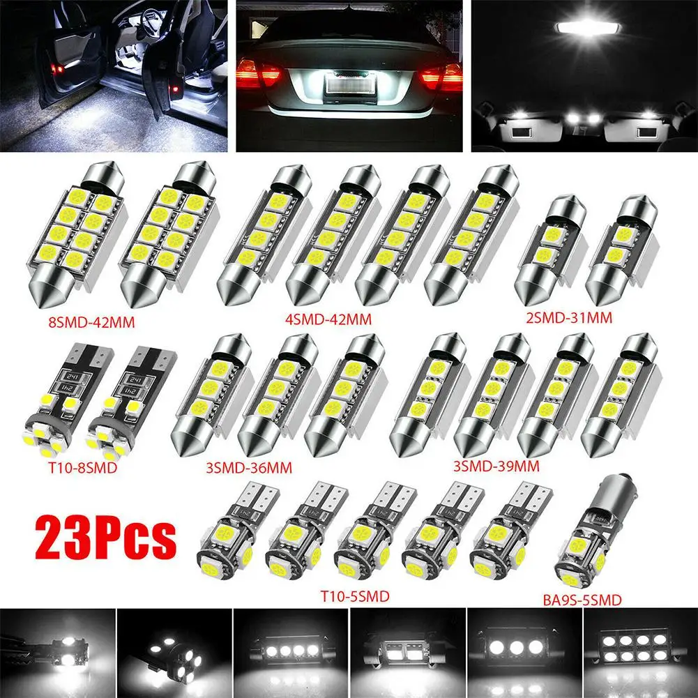 Bombillas LED para Interior de coche, luz blanca de 23 piezas, 5050 T10, Kit de luz de visión trasera, accesorios para automóvil