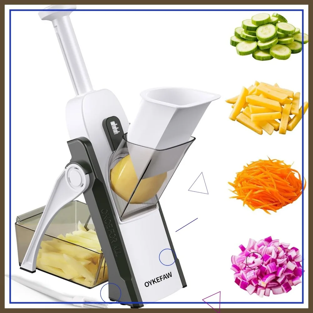 

5-in-1 Adjustable Mandoline Slicer, Safe Kitchen Chopper for Vegetables and Fruits, Easy Clean Gray Design