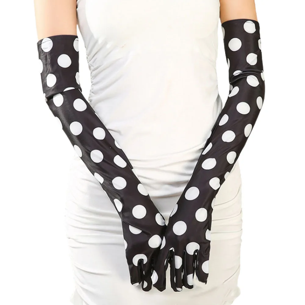 

Halloween Style Gloves 55cm Polka Dot Makeup Party Print Stretch Spandex Mittens Opera Stage Dinner Dress Women's Long Gloves