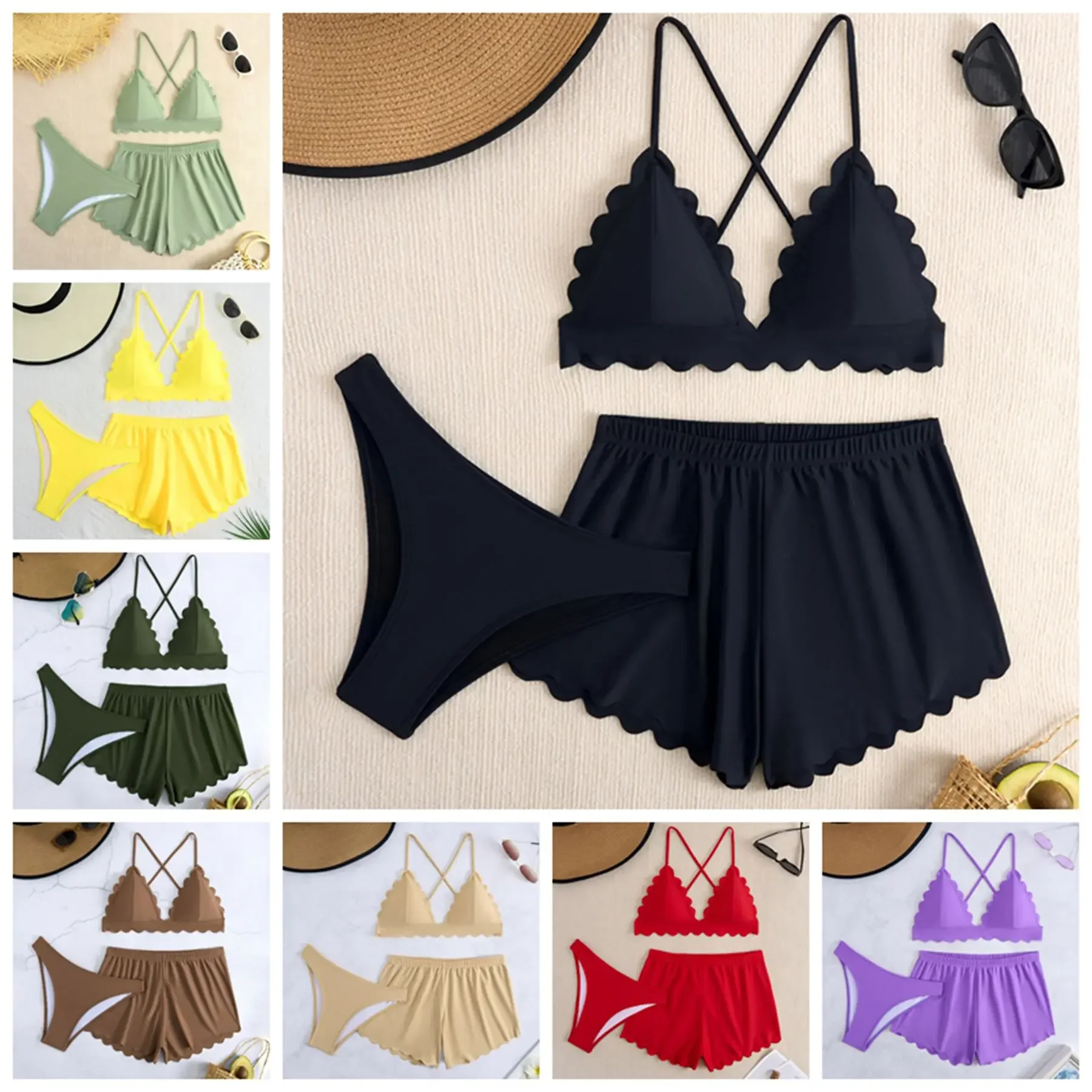 

High Waist Bikini New Three Piece Swimsuit Tie Sexy Beach Split Swimsuit Girl Fashion Bathing Suit m