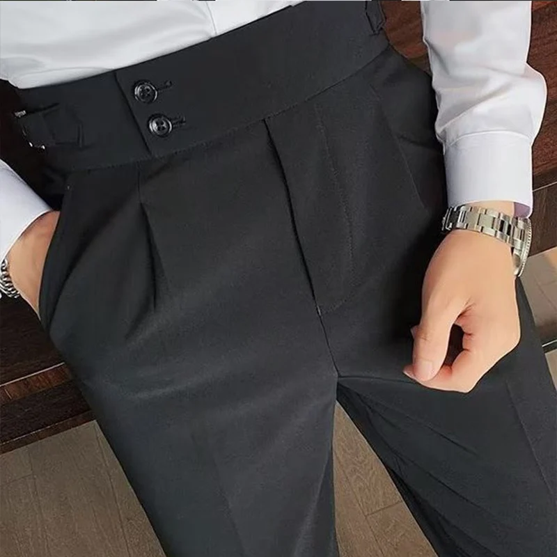 

Men's Korean Fashion Slim Fit Suit Pants Business Solid High Waist Male Korean Fashion Straight Pants