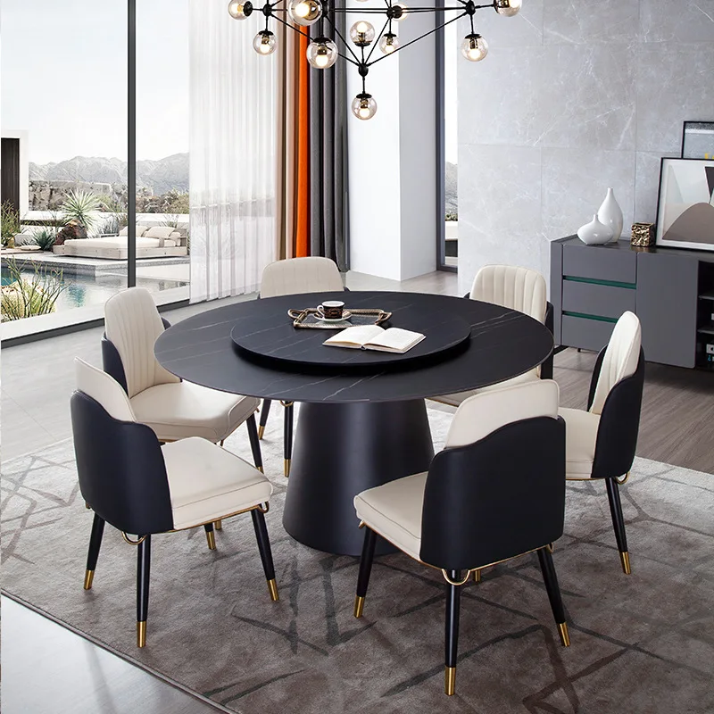 Simple chair combination, round dining table, turntable household small apartment 4