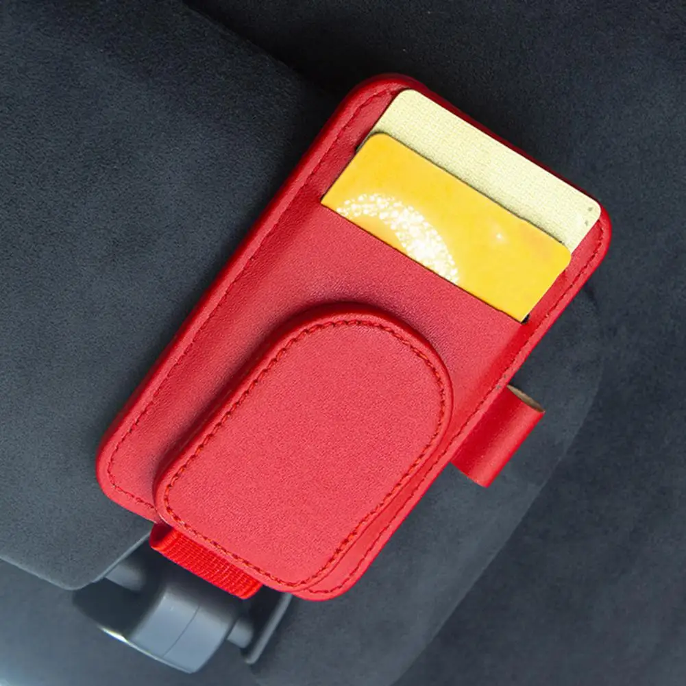 

Magnetic Faux Leather Car Visor Sunglass Holder Stylish Eyewear Organizer for Pens Cards Accessories