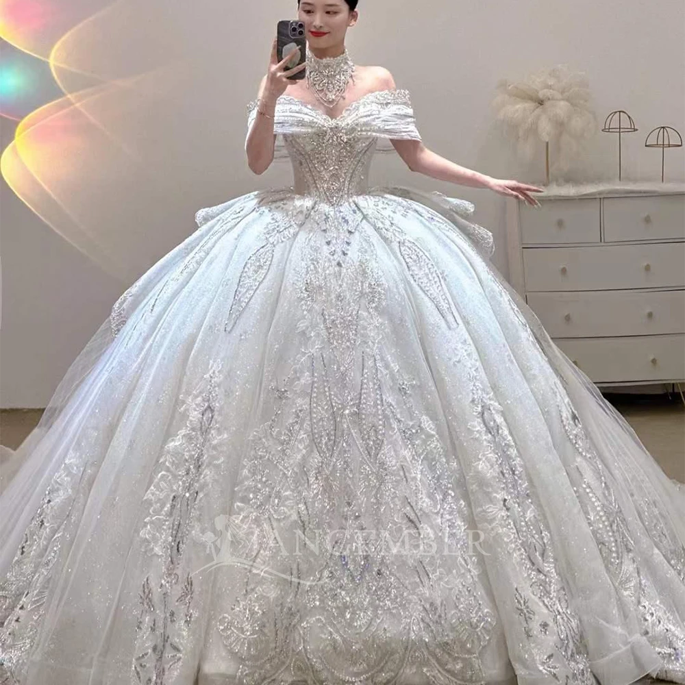 تخصيص الكرة بثوب قصير الأكمام فساتين الزفاف حزب فساتين السهرة الأبيض أنيقة مطرز أثواب الزفاف Fساتين الحفلة #3