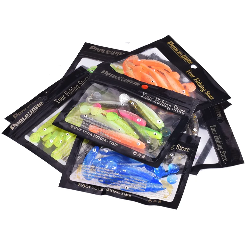 Iscas artificiais de silicone com olhos 3D, iscas macias de duas cores, wobblers, swimbaits com cauda em T, iscas de pesca para carpa, truta, robalo, 10 peças em um conjunto