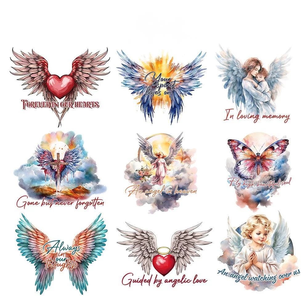 20 types Angel Wings Baby Baptist Clothing Print DTF Thermo Sticker Decals Heat Transfer Clothes Clothing Crafts Ironing