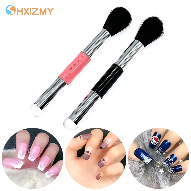 Double Head Nail Cleaning Dust Brush For Manicure Beauty Long Handle Brush Blush Powder Gel Nail Accessories Tool