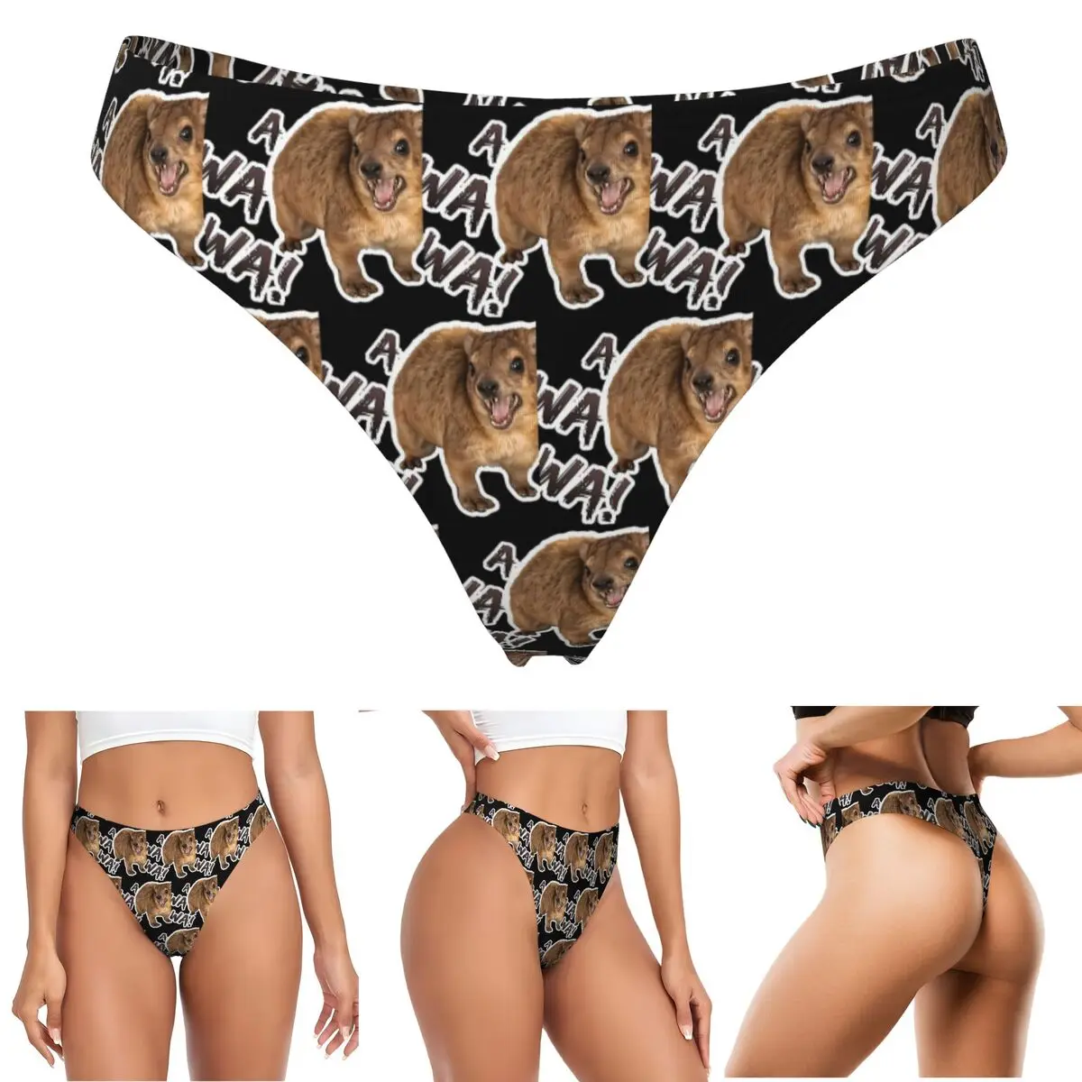 calcinhas-g-string-personalizadas-com-estampa-do-meme-awawa-angry-screaming-rock-hyrax-respiraveis-confortaveis-e-elasticas-para-mulheres