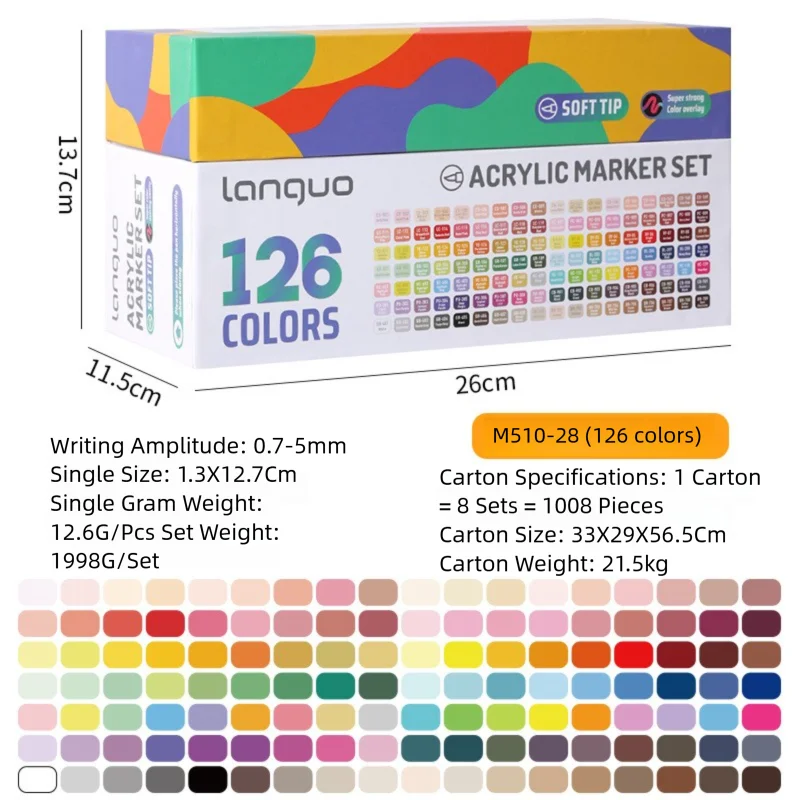 Languo – marqueur acrylique empilable à tête souple, coffret cadeau 36/126 couleurs, ensemble de stylos de peinture artistique pour étudiants, stylo aquarelle