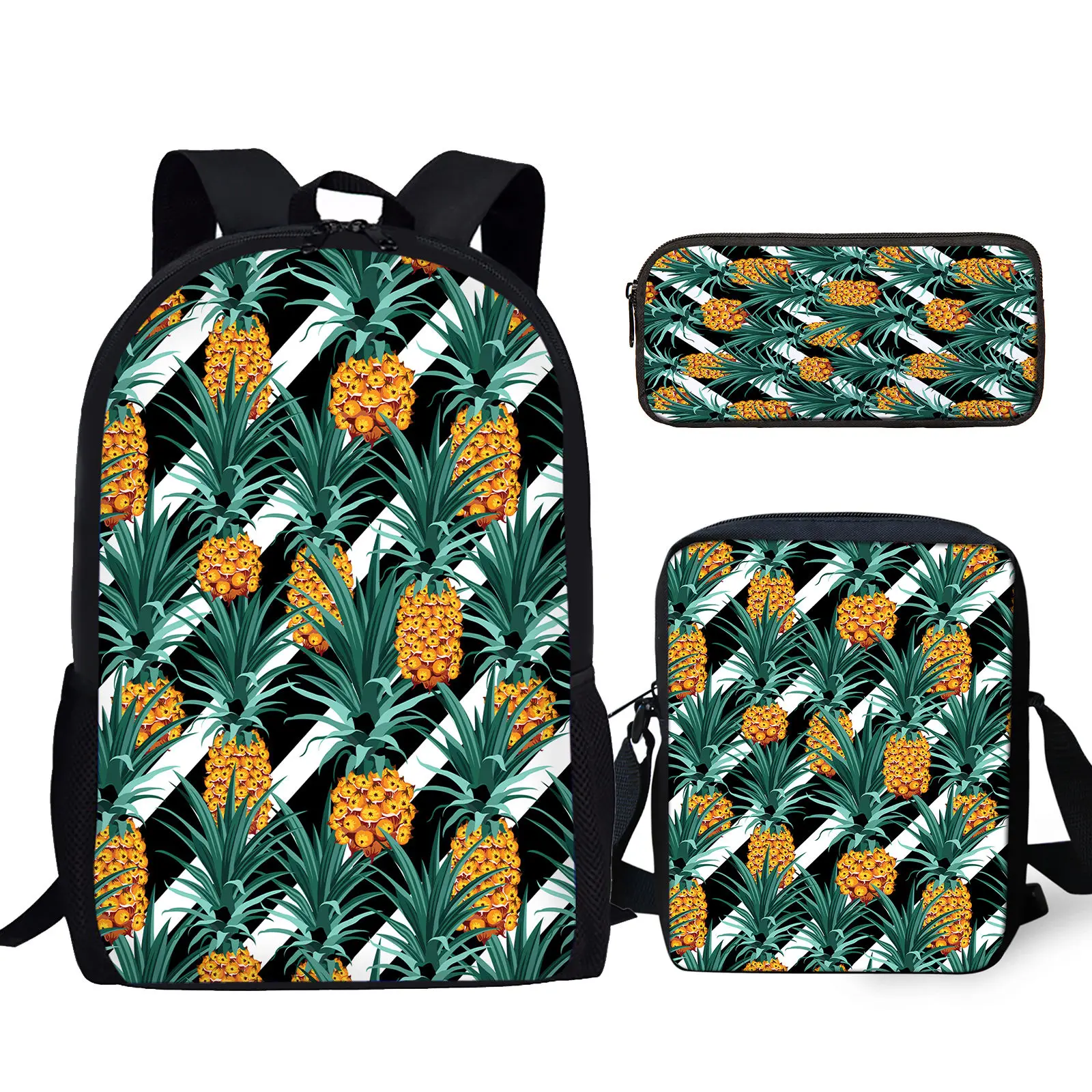 Imagem -06 - Fruit Pineapple Print School Bolsa Grupo Listra Colorida Mochila para Estudante Laptop Adolescente Livro Didático Casual Pcs