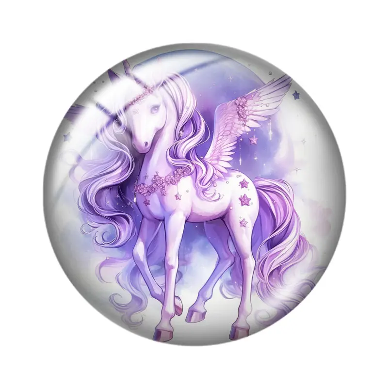 Magical Unicorn Illustration 10pcs 12mm/18mm/20mm/25mm Round photo glass cabochon demo flat back Making findings