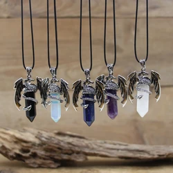 Quarz Drachen Mann Halskette Edelstein Stein Healing Kristall Sechseckigen Anhänger Lapis Amethysten Tier Vintage-Schmuck für Frauen QC3315