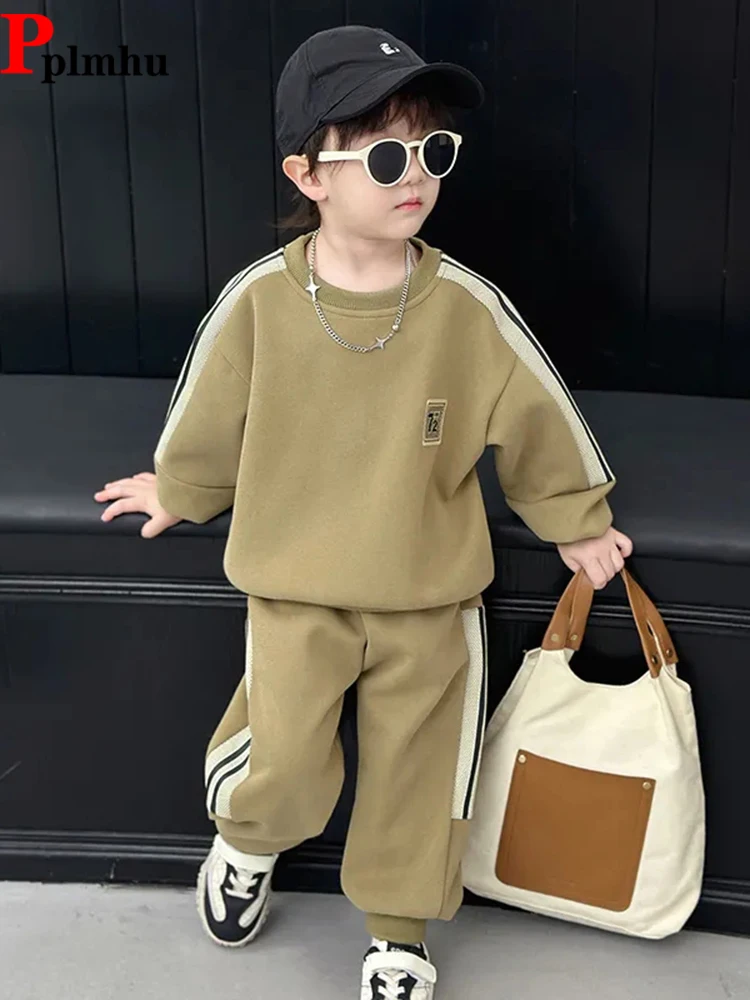 Side Striped Boys Tracksuit Set Kids Long Sleeve Sweatshirts Tops And Elastic Waist Jogger Pants Outfit Casual Children Ensemble