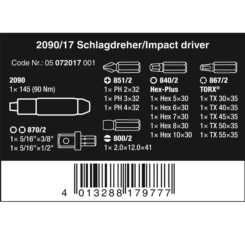 WERA 05072017001 2090/17 Impact Driver Set  High Quality Materials And Precision Craftsmanship Extend Service Life