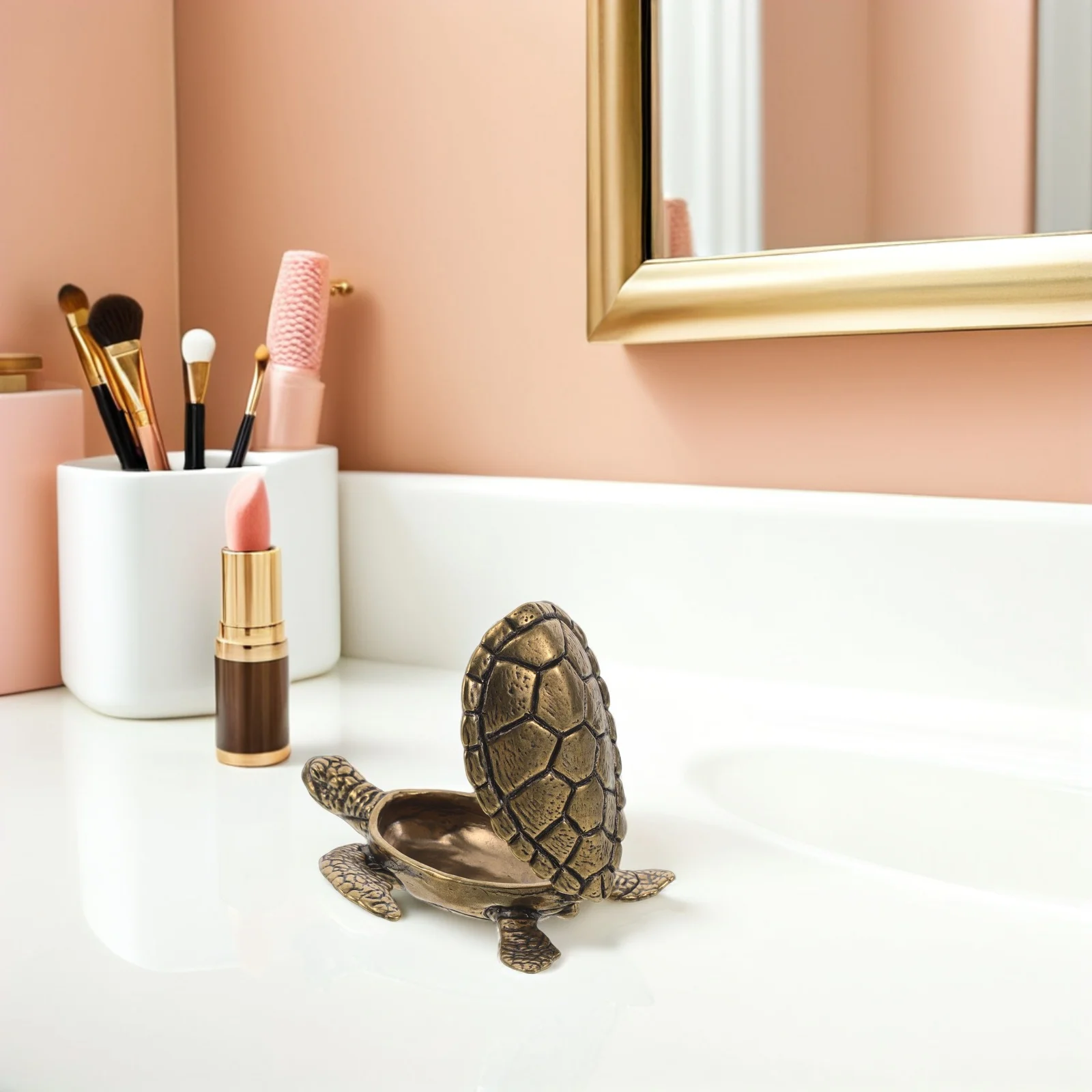 

Brass Turtle Trinket Box Vintage Hinged Jewelry Holder Sea Turtle Shape Mini Treasure Box for Rings Small Decorative Home