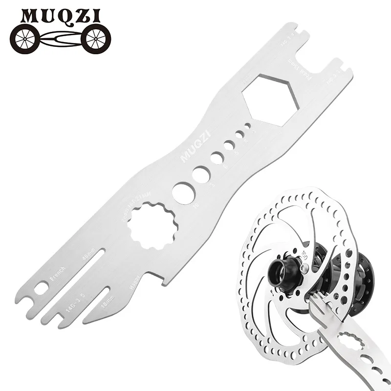 MUQZI 9-in-1 Bike Multi-tool Disk Brake Rotor Alignment Truing Tool Pedal Removal Valve Core Repair Spoke Cassette Wrench