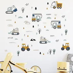 1PC Cartoon Excavator Crane Dump Truck Tree Wall Stickers for Waterproof PVC Kids Room Kindergarten Home Decoration