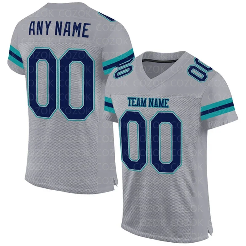 Grey Black Blue Customized Football Jersey for Men Football Short Sleeves Athletic Tee Shirts