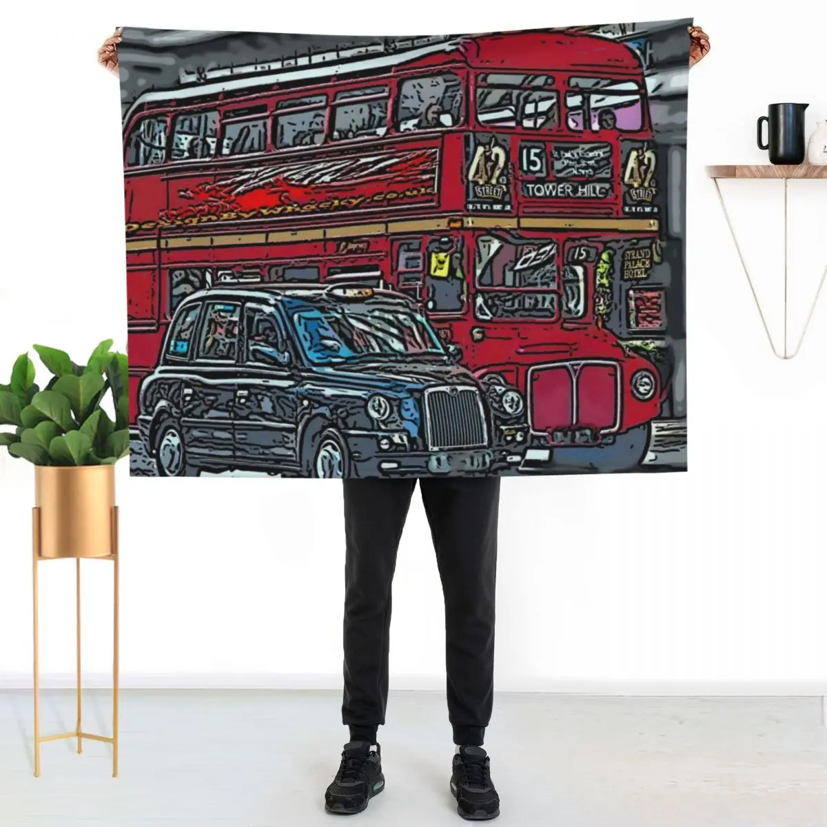 London Bus and Cab Throw Blanket Polar Shaggy Cute Bed linens Decorative Sofas halloween Blankets