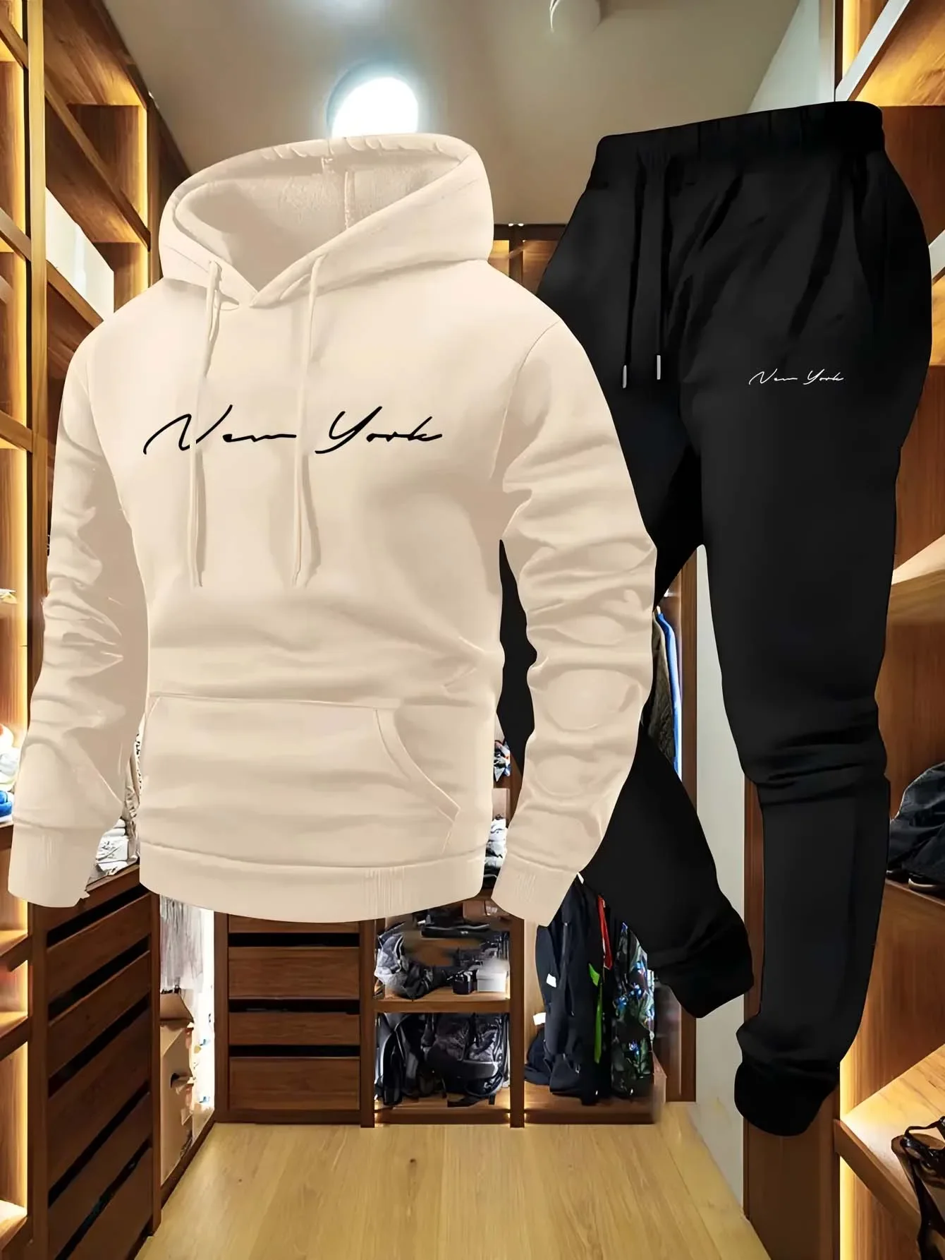 New York Themed Men's Soft Hooded Sweatshirt and Sweatpants Set Comfortable Athletic Wear for All Seasons tracksuit clothes view 5