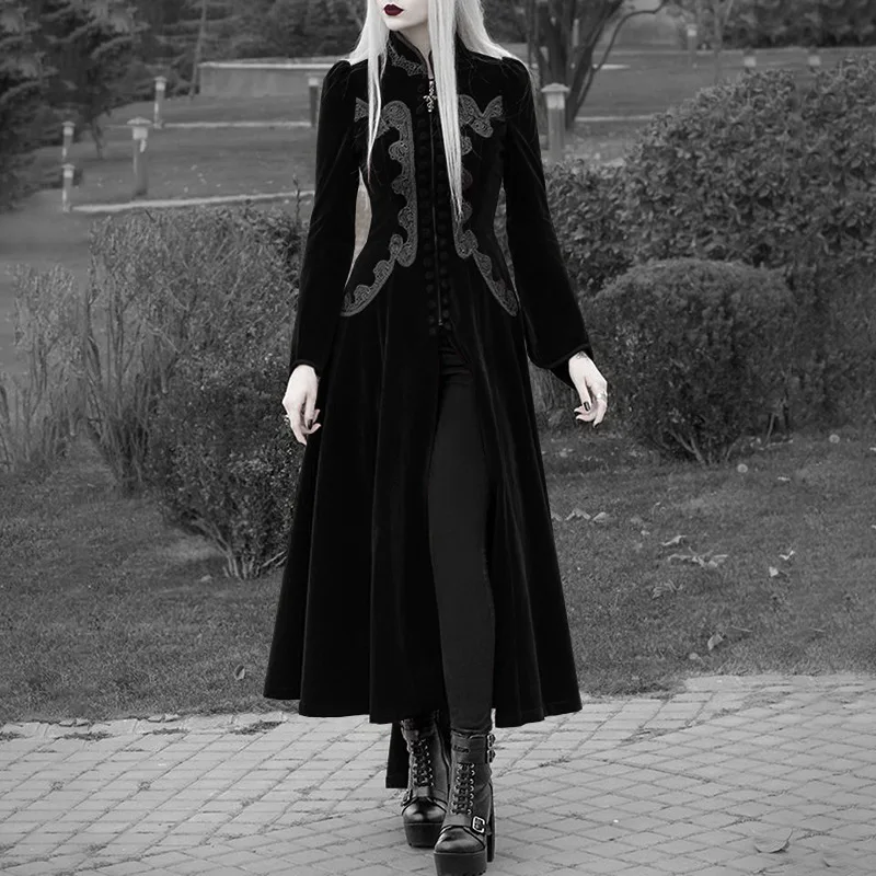 2025 Nieuwe Vintage Vrouwen Lange Mouw Fluwelen Slipjas Jas Gothic Jurk Herfst Vampier Geul Bovenkleding Middeleeuwse Cosplay Kostuum