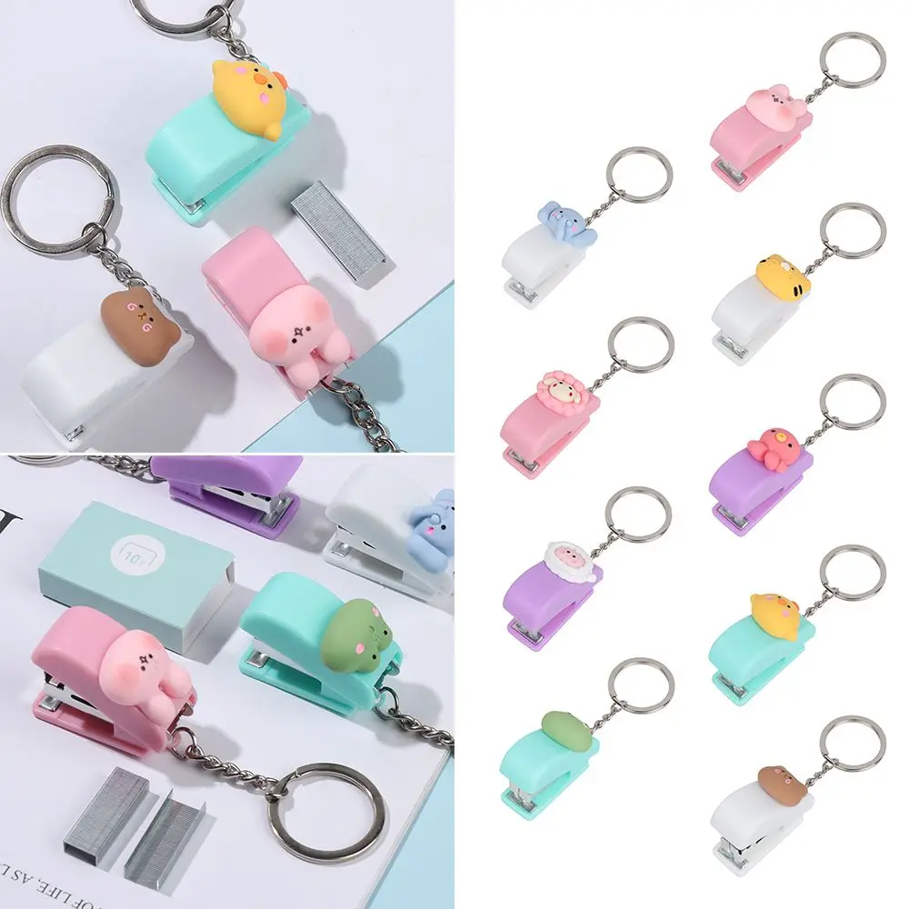 Portable Binder Tools Cartoon Cute Push Clip Stapler Paper Clips Document Binding Hoops Mini Stapler