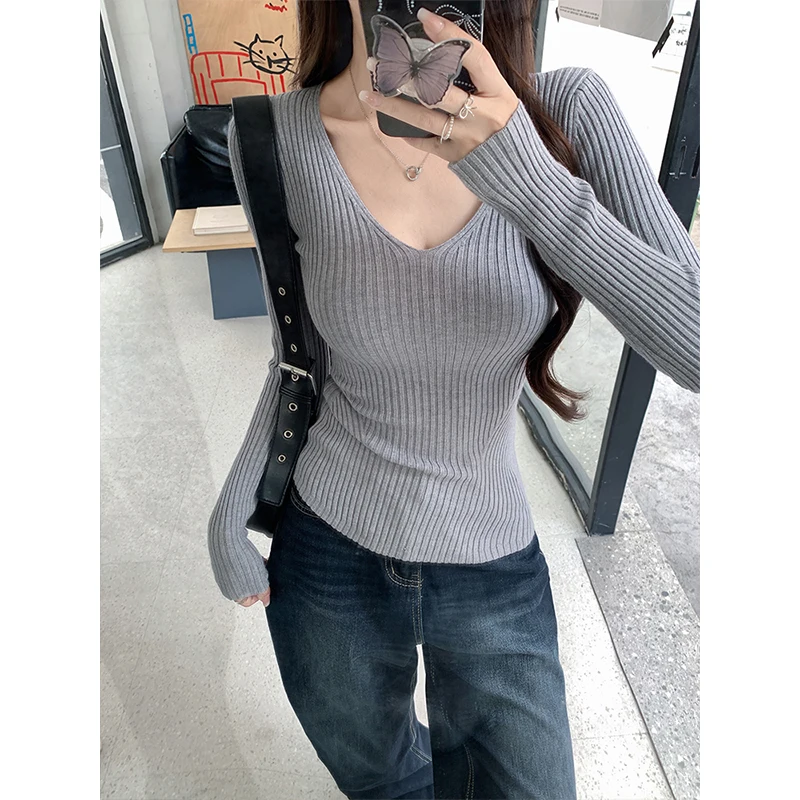 الأحمر V-Ne محبوك أعلى المرأة العادية صالح قاعدة طبقة irt الخريف الشتاء التخسيس ملابس داخلية عادية Sle طويلة Sve