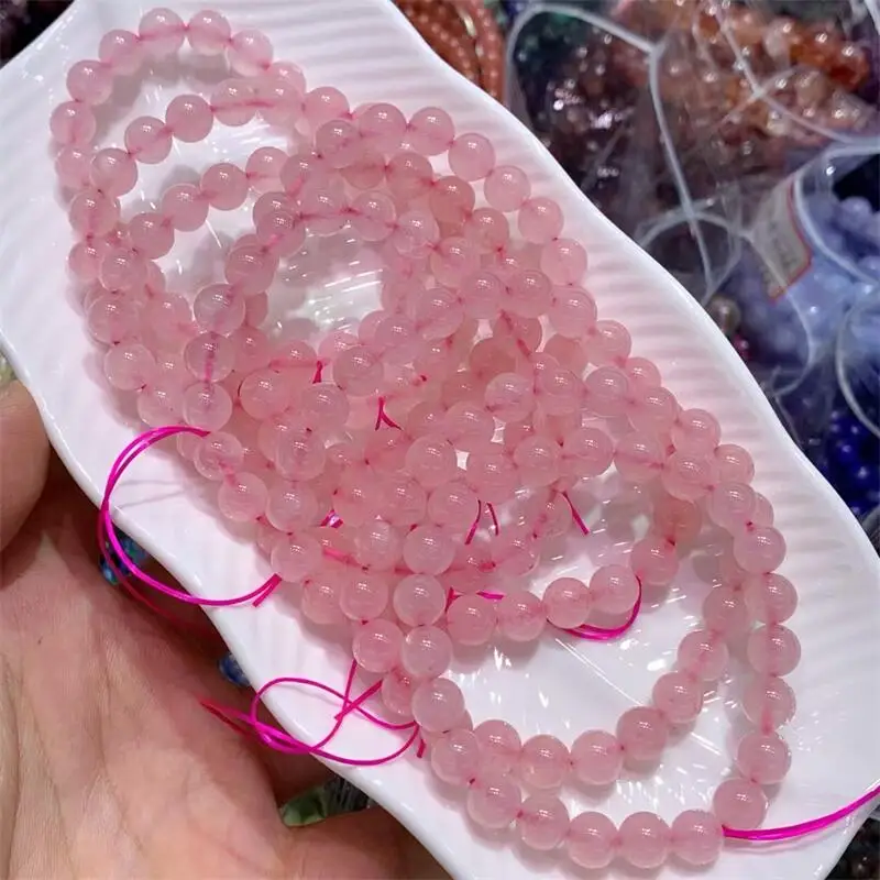 8MM Natural Rose Quartz Bracelet Wholesale Design Stretch Polychrome Handmade Beads Healing Women Jewelry Gift 1pcs