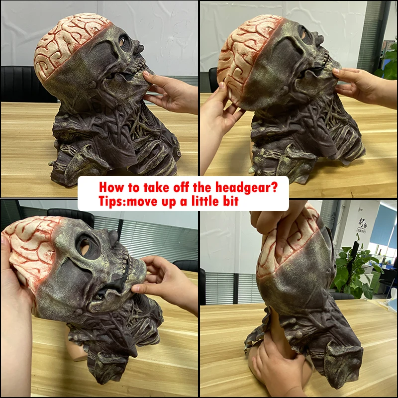 Gruselige Gehirne Skelett Maske Schädel Kopfbedeckung Cosplay Blutige Zombies Schädel Latex Helm Halloween Karneval Party Kostüm Requisiten – Detail 2